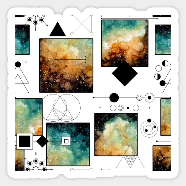 Watercolor Vivid Nebula, Squares and Lines Sticker by Cordata